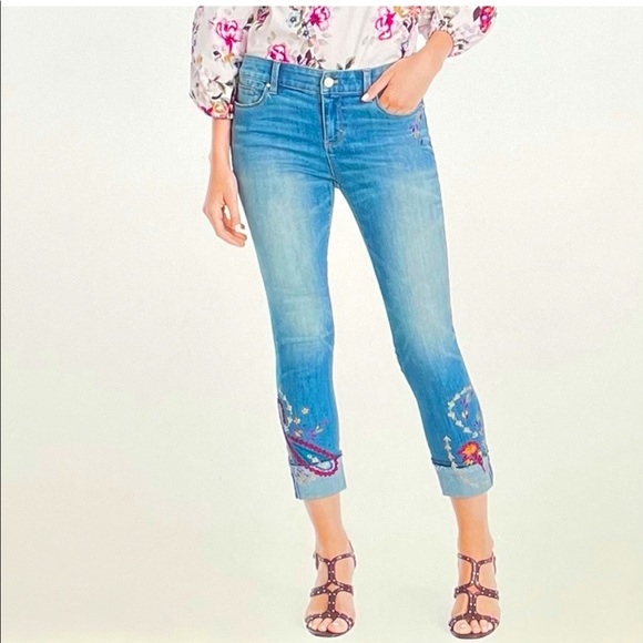 White House Black Market Denim - WHBM Embroidered Slim Capri Jeans